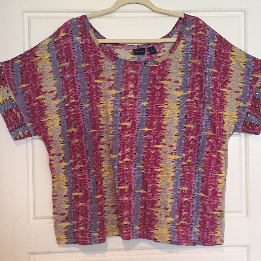 Colorful Westbound burnout  tee w studs on sleeves